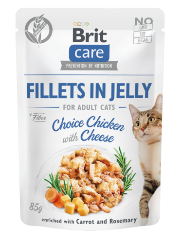 Brit Care® Cat Pouches Fillets In Jelly Chicken & Cheese with Carrot & Rosemary
